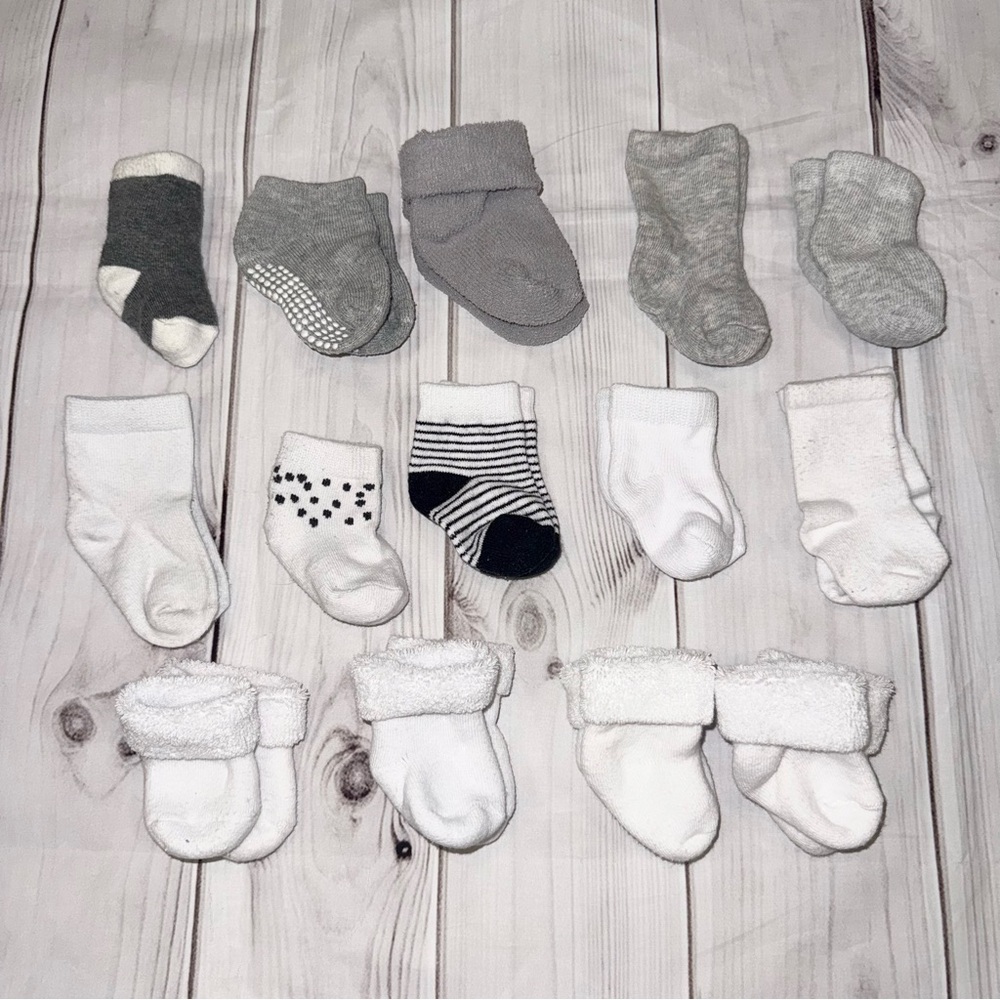 Bundle of White and Black Baby Socks - Size 0-3 Months